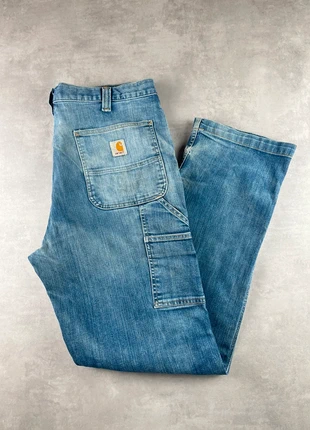 Pantalon carhartt single knee workwear baggy bleu patiné vintage - Taille 36x32, brand: Carhartt, condition: Very good, size: W36, €25.00, €26.95 includes Buyer Protection Pro