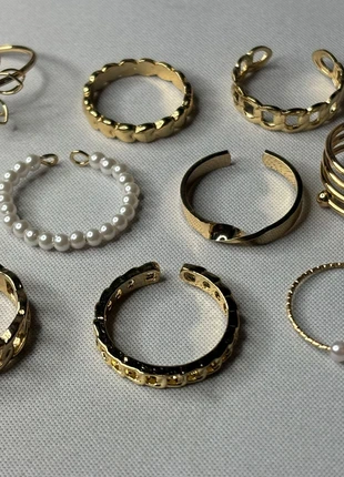 9 Bagues dorées dont 2 avec perles blanches (BA005), marque: Articles, état: Neuf sans étiquette, taille: 17,7 mm, 9,00 €, 10,15 € Protection acheteurs (Pro) incluse