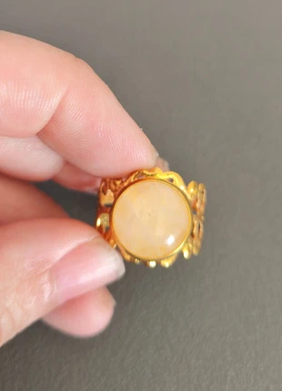 Bague ronde acier inoxydable doré pierre naturelle quartz rose 12 mm, brand: Quartz, condizioni: Ottime, taglia: Regolabile, €7.00, €8.05 include la Protezione acquisti Pro