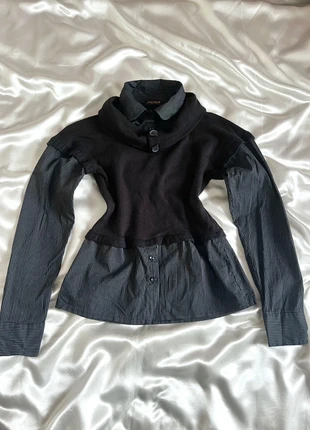 Pull avec chemise intégrée rayé noire - style y2k layering officecore, marca: Vintage Dressing, estado: Muito bom, tamanho: S / 36 / 8, €24.00, €25.90 inclui Proteção do Comprador Pro