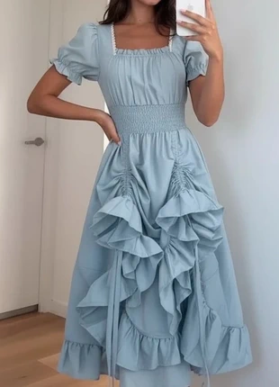 Robe bleu ciel style cottagecore, manches bouffantes et volants romantiques. taille M, marca: Vintage Love, estado: Muito bom, tamanho: M / 38 / 10, €54.90, €58.35 inclui Proteção do Comprador Pro