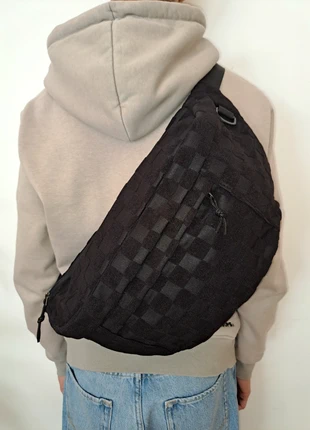 Grand sac banane XXL, toile noire, carreaux damiers, homme ado sport, streetwear Y2K crossbody, brand: y2k, condition: Very good, €22.00, €23.80 includes Buyer Protection Pro