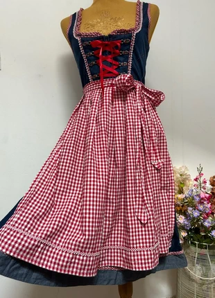 Robe dirndl oktoberfest country bleue et rouge + tablier à carreaux Alpin de Luxe T36, brand: ALPIN de luxe, condizioni: Ottime, taglia: S / IT 40 / EU 36, €12.00, €13.30 include la Protezione acquisti Pro