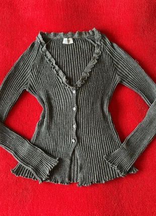 Y2K Fairy Grunge/Coquette Ruffle Ribbed Cardigan - Metallic Grey, brand: COQUETTE, condizioni: Ottime, taglia: Taglia unica, €13.00, €14.35 include la Protezione acquisti