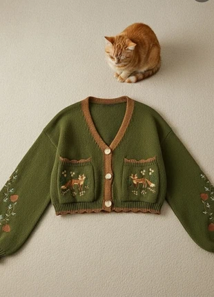 Cardigan Vert Automnal Femme – Taille S avec Broderie Fleur Chic et Décontracté, estado: Muy bueno, tamaño: S / 36 / 8, 49,99 €, 53,19 € Protección al comprador incluida