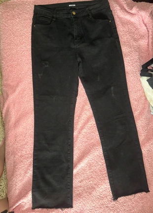 Vaqueros Negros Cropped Rotos Miss Bon  Bajo Deshilachado | Denim Elástico | Talla 42, marque: Denim, état: Très bon état, taille: L, 7,00 €, 8,05 € Protection acheteurs incluse