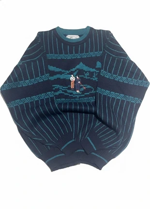 Rare Pull Sweater Knit Jumper Maglione Vintage Années 90 Y2k Sportswear Bleu Marine et Vert Rayé - L, marque: Vintage Dressing, état: Très bon état, taille: L, 32,50 €, 34,83 € Protection acheteurs incluse