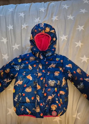 Blauwe winterjas met diertjes maat 116/122, merk: Lemon Beret, staat: Goed, maat: 6 jaar / 116 cm, € 3,50, € 4,38 inclusief Kopersbescherming