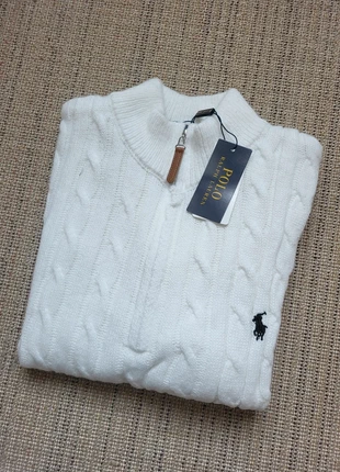 Pull zip torsadé Ralph Lauren coton | Blanc | Taille S, merk: Ralph Lauren, staat: Nieuw met prijskaartje, maat: S, € 59,99, € 63,69 inclusief Kopersbescherming