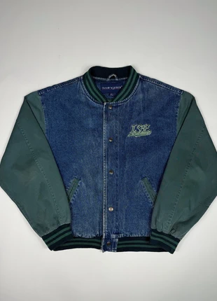 Varsity Jacket - Denim vintage USA workwear Y2K - Bleu et vert logo brodé - L #289, marke: Vintage Dressing, zustand: Sehr gut, größe: L, 35,00 €, 37,45 € inklusive Vinted-Käuferschutz
