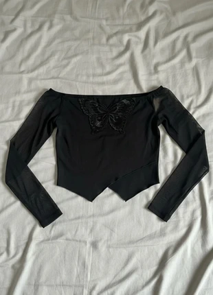 Haut Noir Épaules Dénudées Décolleté Papillon Dentelle Style Y2K Gothique Chic, merk: Vintage Dressing, staat: Heel goed, maat: M / 38 / 10, € 29,99, € 32,19 inclusief Kopersbescherming