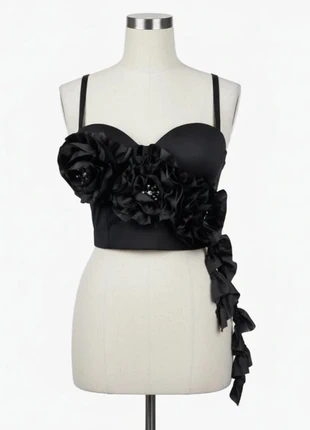 Bustier Noir à Fleurs Satinées – Glamour Élégant / Chic Romantique / Soirée Moderne / Look Couture, brand: Atelier Lysandra, condition: Very good, size: M / 38 / 10, €49.90, €53.10 includes Buyer Protection Pro