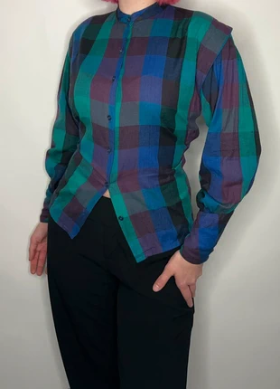 1980s checked plaid whimsigoth indie retro copenhagen academia arthoe western puffsleeve blouse, merk: Vintage, staat: Heel goed, maat: L / 40 / 12, € 16,50, € 18,03 inclusief Kopersbescherming Pro