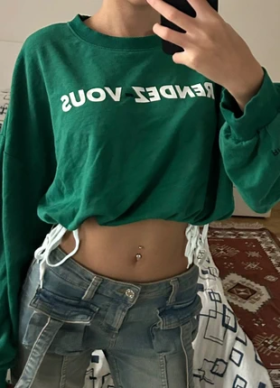 Felpa Crop Oversize Verde con Laccetti e Stampa Grafica tally weijl, marca: Tally Weijl, estado: Novo sem etiquetas, tamanho: S / 36 / 8, €10.00, €11.20 inclui Proteção do Comprador