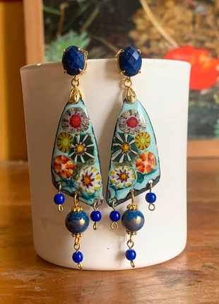 Boucles d’oreille en cuivre émaillé d’art et pierre fine, marque: diotime, état: Très bon état, 75,00 €, 79,45 € Protection acheteurs incluse