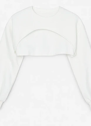 Weißes cropped Sweatshirt / Armwärmer von Bershka | Sportlich & Trendy | Größe M, marke: Bershka, zustand: Sehr gut, größe: M / 38 / 10, 2,00 €, 2,80 € inklusive Vinted-Käuferschutz