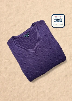 Pull Tommy Hilfiger® Authentique femme col V violet torsadé taille L Très bon état THF-1031, marca: Tommy Hilfiger, estado: Muito bom, tamanho: L / 40 / 12, €12.00, €13.30 inclui Proteção do Comprador Pro