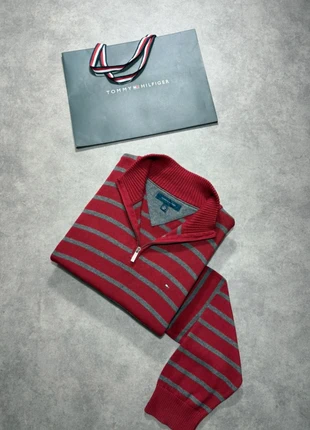 Pull Half Zip | 1/4 zip col camionneur Tommy Hilfiger Rouge à rayures - 100% coton - Taille XL °, brand: Tommy Hilfiger, condition: Very good, size: XL, €29.99, €32.19 includes Buyer Protection Pro