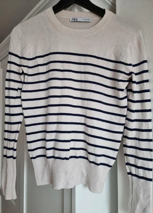 Pull fin femme ZARA taille S, style marinière beige à rayures bleues., brand: Zara, condition: Good, size: S / 36 / 8, €7.00, €8.05 includes Buyer Protection