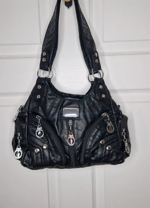 Y2K Black Faux Leather Handbag with Silver Details – 27×18 cm, brand: Y2k-Style, condition: New with tags, £24.00, £25.90 includes Buyer Protection