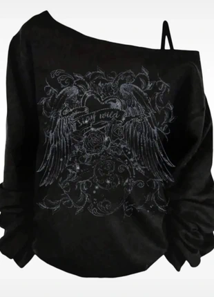 Pull sweat avec épaule dénudé avec dessin style gotique, marque: Aesthetic, état: Neuf sans étiquette, taille: S / 36 / 8, 24,00 €, 25,90 € Protection acheteurs incluse