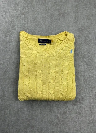 Pull Ralph Lauren torsadée col en V | Taille XS femme | jaune logo bleu clair, marque: Ralph Lauren, état: Très bon état, taille: XS / 34 / 6, 60,00 €, 63,70 € Protection acheteurs (Pro) incluse
