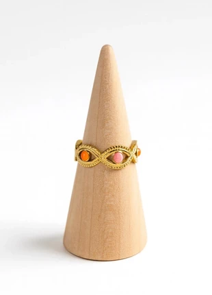 Bague femme, dorée, fuchsia, orange en acier, inoxydable, ajustable, condition: Very good, size: Adjustable, €10.00, €11.20 includes Buyer Protection