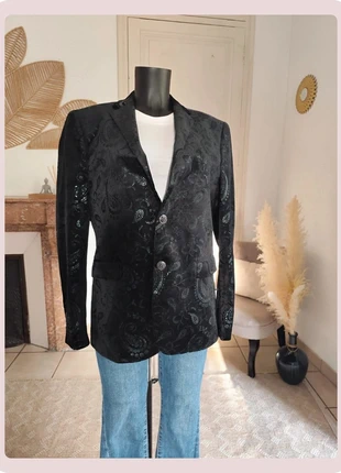 🍁N°222🍁: Veste blazer velours noir à motifs cachemire Jogal Style – 42/44 femme oversize, brand: jogal, condition: Good, size: XL / 42 / 14, €9.90, €11.10 includes Buyer Protection