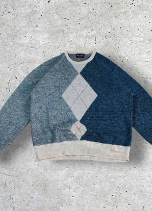 Pull Knitted Sweater Vintage 90's Made in USA Laine Gris et Bleu - Taille L Homme -1773, brand: Vintage Dressing, condizioni: Ottime, taglia: L, €24.90, €26.85 include la Protezione acquisti
