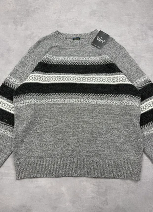 Pull Vintage knit 90’s bande motif nordic gris laine – XL Homme - #90sSwEu095, merk: Vintage Dressing, staat: Heel goed, maat: XL, € 19,90, € 21,60 inclusief Kopersbescherming Pro