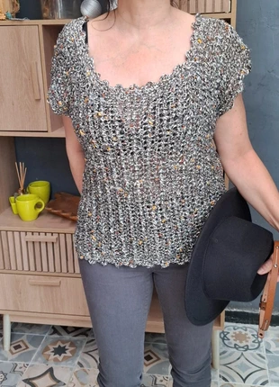 Top/Pull Léger Manches Courtes Tricoté Métallisé (T. L), marca: Vintage Dressing, estado: Muy bueno, tamaño: L / 40 / 12, 29,00 €, 31,15 € Protección al comprador incluida