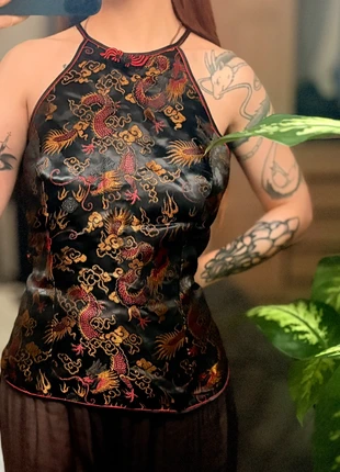 Rare vintage Chinese Tangzhuang blouse, crew neck and off-shoulder – embroidered dragon motifs, marque: Vintage Dressing, état: Très bon état, taille: M / 38 / 10, 33,00 €, 35,35 € Protection acheteurs incluse