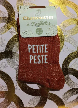 Chaussettes à paillettes "Petite Peste" mignonne mais piquante, marke: STC, zustand: Neu, mit Etikett, größe: Einheitsgröße, 4,90 €, 5,85 € beinhaltet Vinted-Käuferschutz Pro