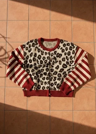 Cardigan léopard rayé rouge – taille S – motif mix & match vintage, brand: Isoldea, condizioni: Ottime, taglia: S / IT 40 / EU 36, €45.99, €48.99 include la Protezione acquisti Pro