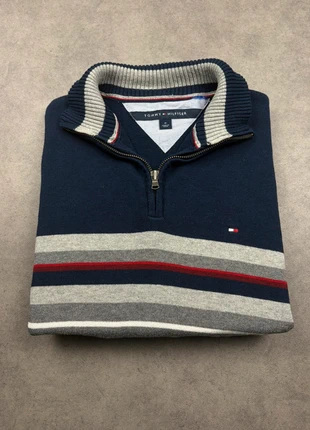 Pull half zip 1/4 zip Tommy Hilfiger col bleu marine rayé camionneur logo brodé - Taille M, marque: Tommy Hilfiger, état: Très bon état, taille: M, 25,00 €, 26,95 € Protection acheteurs incluse
