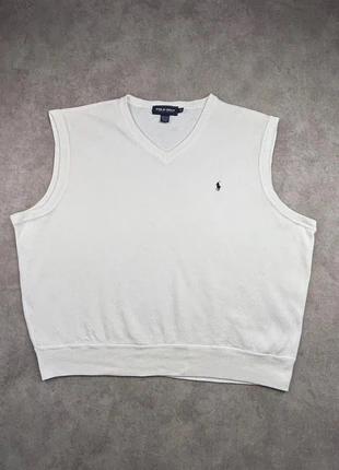 Pull sans manche Ralph Lauren blanc logo brodé marine - taille XXL, brand: Ralph Lauren, condizioni: Buone, taglia: XXL, €14.90, €16.35 include la Protezione acquisti Pro