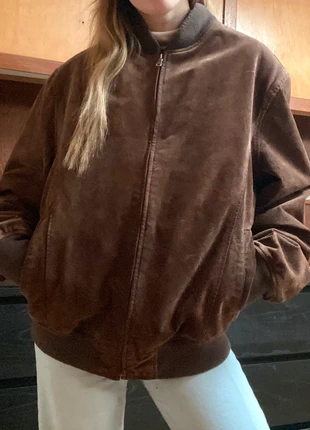 Brown vintage retro real leather jacket coat, merk: Vintage Dressing, staat: Heel goed, maat: M / 38 / 10, € 56,00, € 59,50 inclusief Kopersbescherming