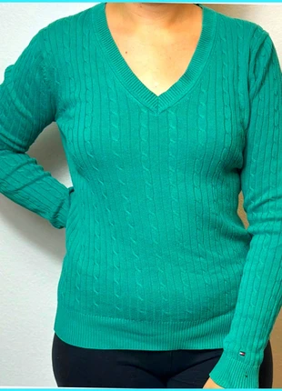 Pull Col V Torsadé Tommy Hilfiger Vert / Logo brodé / Taille M Femme, marca: Tommy Hilfiger, estado: Muy bueno, tamaño: M / 38 / 10, 23,00 €, 24,85 € Protección al comprador incluida