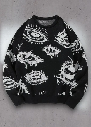 Pull d'hiver Y2K Style Old School - Taille M - Motifs Oeils - Noir Blanc - Coupe lose #25, condition: Very good, size: M, €34.90, €37.35 includes Buyer Protection