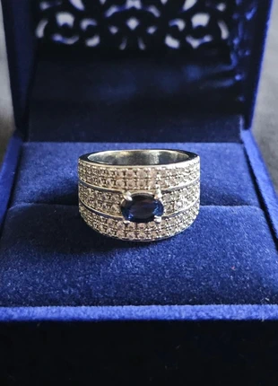 Silver Wide Band Ring with Blue Sapphire Crystal – Size P, brand: Silver, condition: New without tags, size: 18.1 mm / P½, £5.99, £6.99 includes Buyer Protection