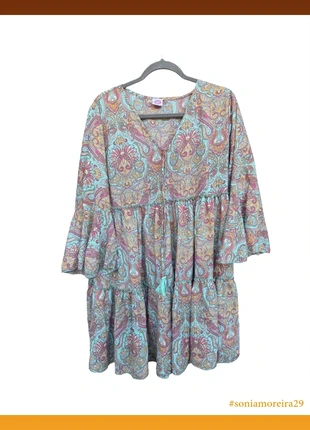 Boho Floral Tunic Dress – Size L, estado: Muito bom, tamanho: L / 40 / 12, €7.00, €8.05 inclui Proteção do Comprador