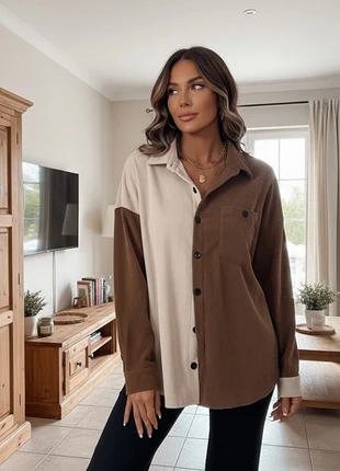 Chemise bicolore côtelée beige & marron – style oversize cosy, condition: Very good, size: M / 38 / 10, €34.90, €37.35 includes Buyer Protection Pro