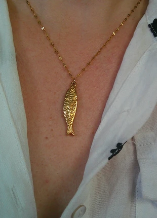 Poisson martelé 🌟 sardine 🌟 collier acier inoxydable réglable ajustable doré, marca: acier inoxydable, estado: Muito bom, €8.00, €9.10 inclui Proteção do Comprador Pro