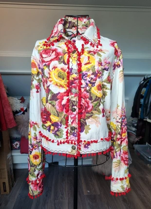 Unieke Boho Floral Jas – 100% Katoen – Pailletten & Pompons, marca: katoen, estado: Muito bom, tamanho: M / 38 / 10, €24.99, €26.94 inclui Proteção do Comprador