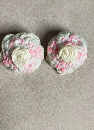 Boucles d’oreilles clip vintage ruban rose & blanc – style fleuri, brand: Vintage, condition: Very good, €15.00, €16.45 includes Buyer Protection Pro