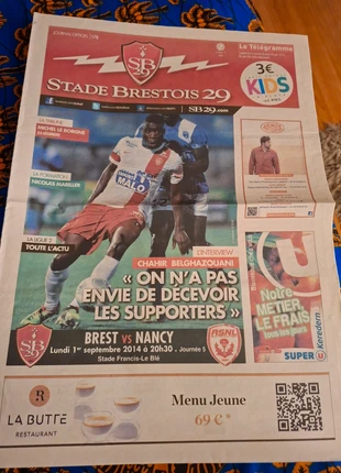 Programme match football Stade Brestois Brest-Nancy ASNL Ligue 2 01.09.2014, merk: Match, staat: Goed, € 5,00, € 5,95 inclusief Kopersbescherming