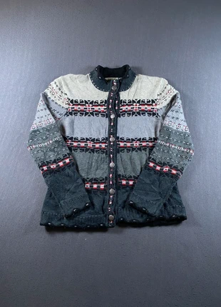 Cardigan Orvis Boutonné Motif Nordic Vintage Hiver Laine Mélange Gris Rouge Taille M Femme, brand: Vintage Dressing, condition: Very good, size: M / 38 / 10, €35.00, €37.45 includes Buyer Protection