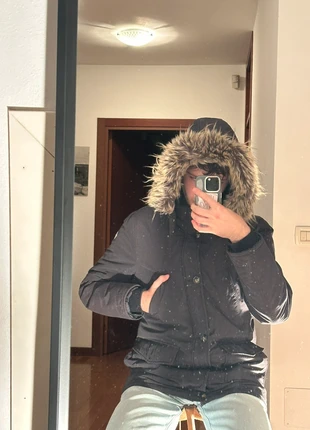 Giubbotto lungo nero con cappuccio e pelliccia rimovibile – caldo e comodo, marca: Key Up, estado: Muy bueno, tamaño: L, 15,00 €, 16,45 € Protección al comprador incluida