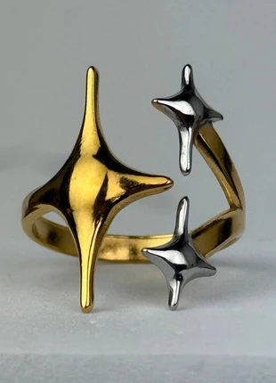 Bague Bicolore Dorée Argentée Étoiles Ajustable En Acier Inoxydable, marque: CHROME, état: Très bon état, taille: Ajustable, 9,60 €, 10,78 € Protection acheteurs (Pro) incluse