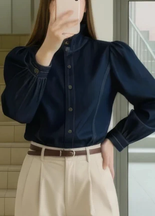 Chemise en jean bleu foncé à manches bouffantes taille S, marke: maison ela, zustand: Sehr gut, größe: S / 36 / 8, 38,90 €, 41,55 € inklusive Vinted-Käuferschutz